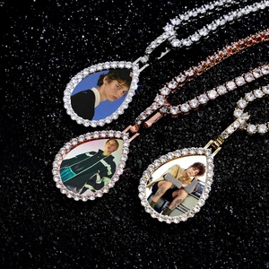 Nuovo stile Hip Hop personalizzato collane a catena di Tennis gioielli placcato rodiato medaglia a forma di goccia <span class=keywords><strong>con</strong></span> medaglioni CZ ghiacciati - Product Image 1