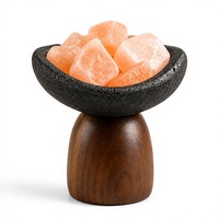 Diffuseur d'arômes en pierre de cristal naturel, ensemble bol d'huile essentielle en sel rose brut, base en bois, sans flamme, sans électricité, pour maison, bureau, voiture