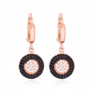 <b>Black</b> CZ Stone Round <b>Dangle</b> Design <b>Earring</b> Turkish Wholesale Handcrafted 925 Sterling Silver Jewelry Geometric Fine Jewellery - Product Image 2