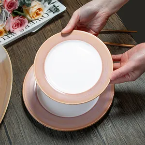 Platos de servicio de porcelana esmaltada reactiva hechos a mano nórdica, platos de comedor, plato de cena de cerámica de varios colores para cocina de restaurante