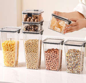 Recipientes Modernos Portáteis de Grande Capacidade para Armazenamento de Alimentos Herméticos com Tampas de Travamento Empilháveis de Plástico para Despensa de Cozinha - Product Image 1