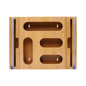 Bamboo <b>Storage</b> <b>Box</b> 4-Compartment Wall Mounted <b>Kitchen</b> Drawer With Cling Film Cutter Punch Free Lacquered Finish - Product Image 1