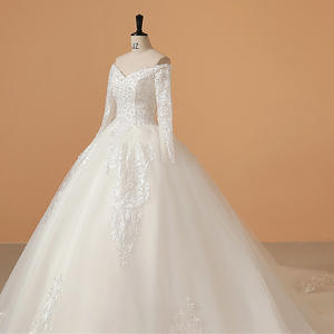 Élégante et gracieuse mariée en V profond à manches longues Super <span class=keywords><strong>Fairy</strong></span> Dream Robe de mariée décontractée queue de princesse blanche - Product Image 2