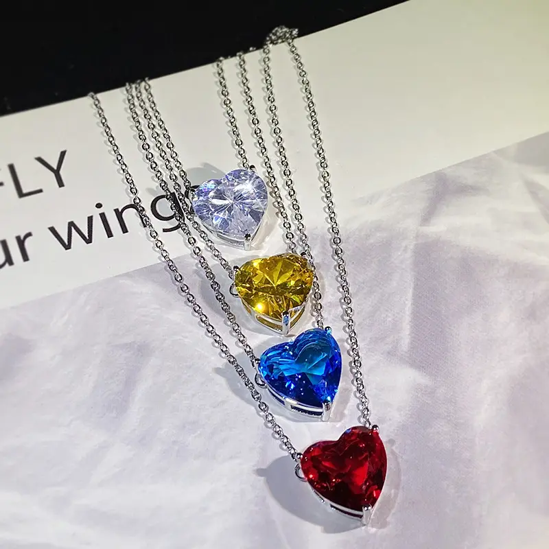 New Fashion jewelry KYNL533-536 Minimalist Daily Multicolor Zircon Heart Shape Necklace For Women