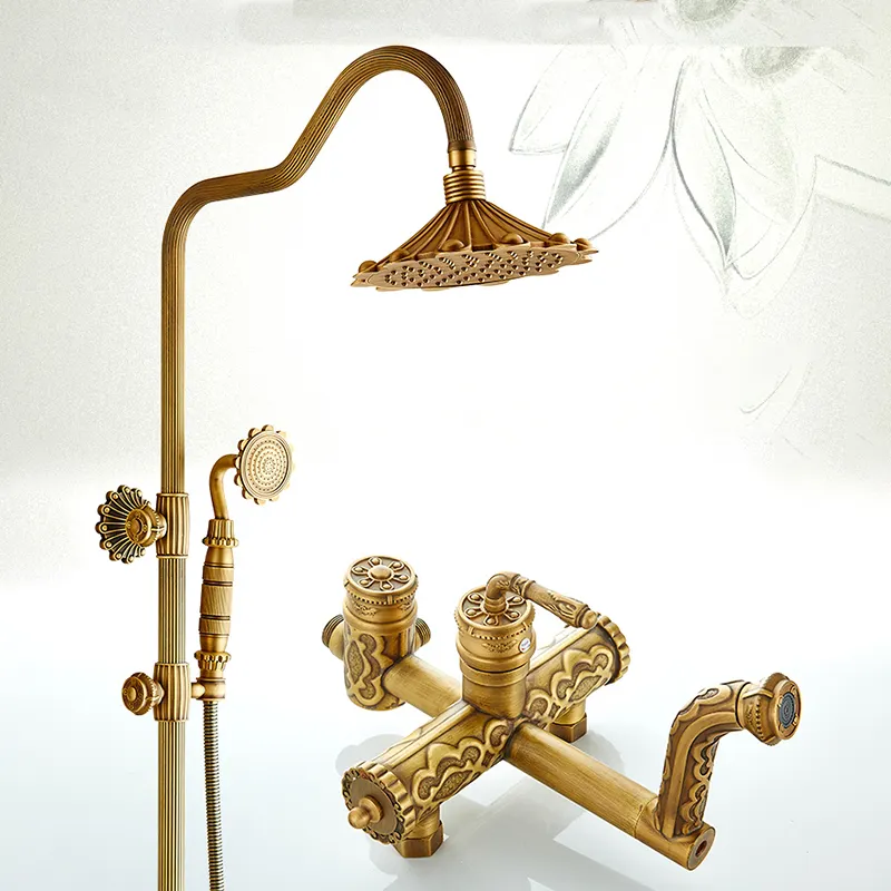 Bad armatur und 2 Griffe Dusch armatur Set Thermostat steuerung Messing Vintage Wand mischer Dusche Combo Set mit Fauc