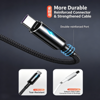Câble de charge rapide USB-C 25 cm ultra-court, câble de données USB Type C 5A à charge rapide, Note 12 Pro USB avec éclairage LED