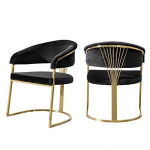 Ensemble de chaises de salle à manger pour hôtel de luxe moderne, en acier inoxydable, tissu en velours noir capitonné, pour salon, chambre, restaurant, respectueux de l'environnement - Product Image 1