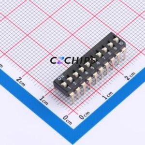 DSIC-10-LD-GET DIP Switch Through hole Component (THT) Switch Flat Toggle, Raised Type Single Pole Single Throw 10 2.54mm - Product Image 1