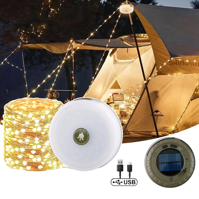 LED USB Rechargeable Tent Hanging Lights Outdoor Strip Lantern Camping Waterproof Colored String Light
