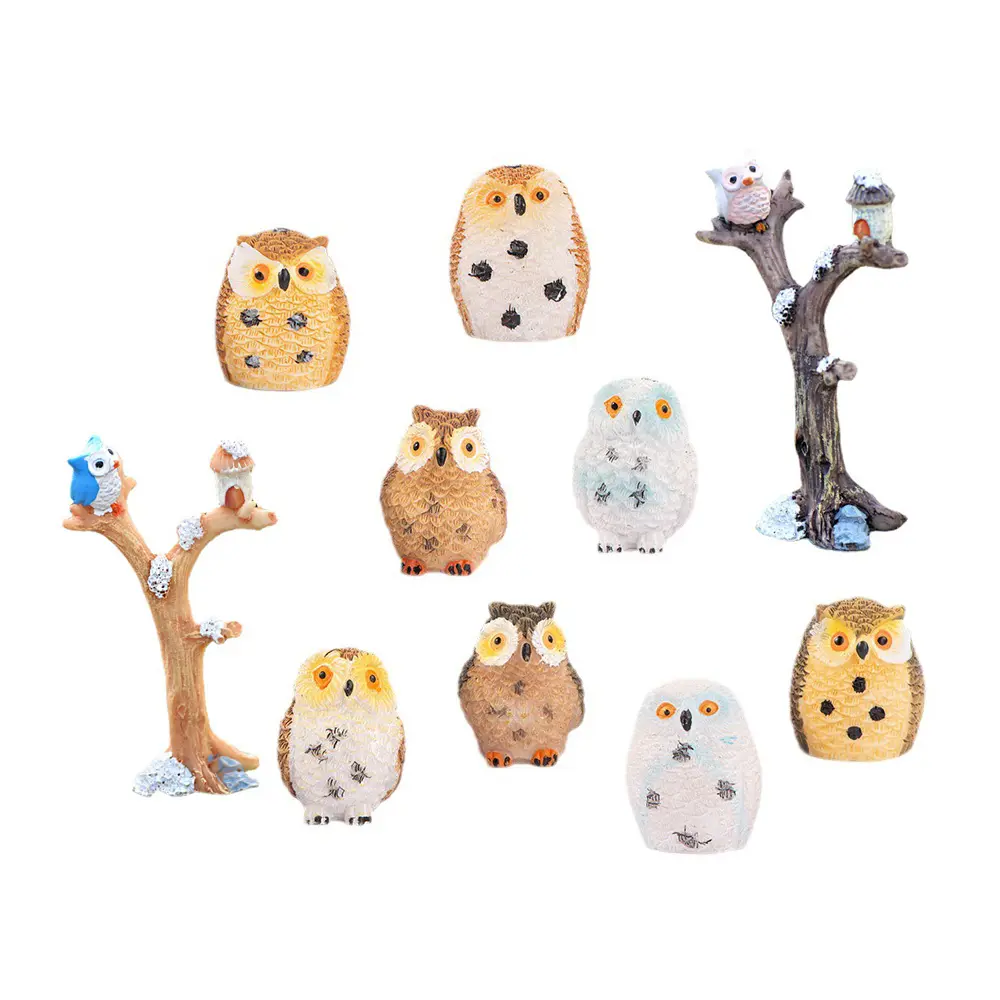 lovely fairy garden props 3d animal statue fake owl resin charms diy decoration