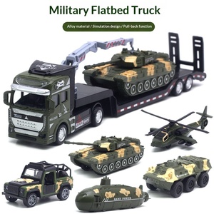 1 50 Camion Remorque Militaire Métallique à Plateau Plat 33CM Modèle de Véhicule <span class=keywords><strong>Char</strong></span> Avion Sous-marin pour Jouet de Contrôle de Force - Product Image 3