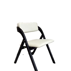 Silla de Comedor de Madera Maciza con Marco Oscuro Plegable, Cojín Beige Afelpado, Estilo Vintage, Muebles <span class=keywords><strong>para</strong></span> Oficina en Casa, <span class=keywords><strong>para</strong></span> Sala de Estar L062 - Product Image 2