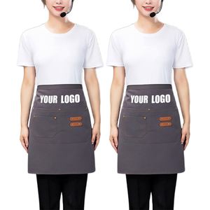 Vente chaude : Tablier de travail personnalisé pour serveur, tablier de chef mi-long en toile imperméable, tablier de cuisine pour restaurant, avec logo personnalisé - Product Image 1