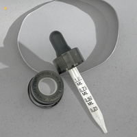 Assemblage de bouchon compte-gouttes jupe nervurée en plastique PP noir 20-400 avec ampoule en caoutchouc et pipette en verre à pointe droite de 89mm