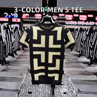 T-shirt décontracté pour homme, coupe ajustée, tricoté, 3 couleurs, motif géométrique, teinture par immersion, écologique et respirant, style streetwear