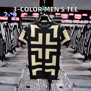 T-shirt Homme Tricoté 3 Couleurs Teintes par Trempage, Motif Géométrique Slim, Respirant et Écologique, Style Décontracté Streetwear pour Club Social - Product Image 3