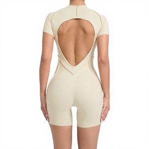 <b>Women's</b> Plus Size Active Stretch Backless Crew Neck Short Sleeve <b>Romper</b> Bodysuit for Running Training Spandex/Nylon - Product Image 3