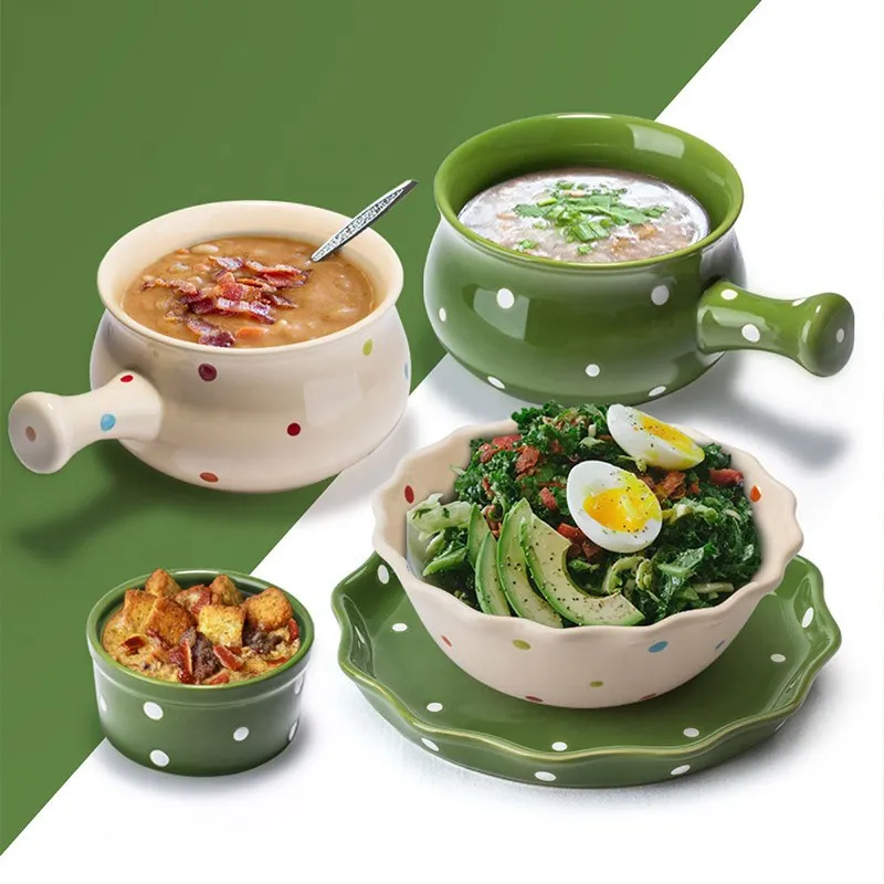 Set Peralatan Makan Dapur Klasik, Alat Makan Mangkuk Keramik Piring Keramik Dicat Tangan, Set Piring Makan Malam Porselen