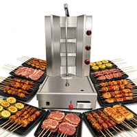 Rôtissoire verticale à gaz à trois plateaux Hongxin en acier inoxydable, sur pied, avec commande par bouton, pour la préparation de kebab et de viande