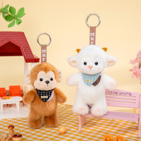 Porte-clés en peluche lapin couché mignon, poupée en peluche lapin de dessin animé, pendentif pour sac à dos, ornement suspendu, cadeau pour enfants, vente en gros