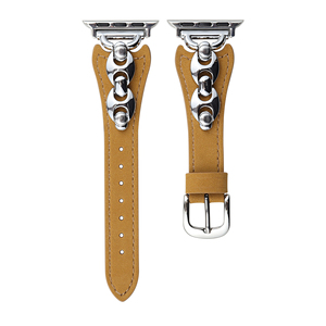 Nouveau produit <span class=keywords><strong>Bracelet</strong></span> de montre en <span class=keywords><strong>cuir</strong></span> tanné végétal en métal en forme de D pour femmes <span class=keywords><strong>Bracelet</strong></span> en <span class=keywords><strong>cuir</strong></span> véritable pour <span class=keywords><strong>Apple</strong></span> <span class=keywords><strong>Watch</strong></span> 10 - Product Image 1