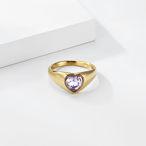 Comercio electrónico transfronterizo, anillo de titanio chapado en oro con diamantes en forma de corazón, muy vendido en Europa y América, para mujeres. - Product Image 4