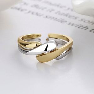 Bagues Tressées Tendance pour Femmes, Bijoux Faits Main en Cuivre Plaqué Or 18K, Forme Ondulée Irrégulière, Modèle Ouvert Combiné Yuanchen Jf110831 - Product Image 2