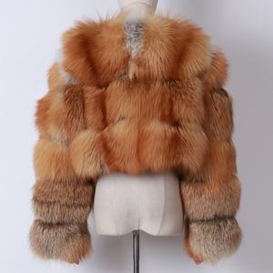 Kırmızı tilki ceket yüksek kalite bayanlar uzun kollu doğal tilki kürk kadın giyim için - Product Image 4