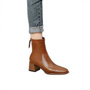 Bottines à talon haut pour femmes, automne/hiver, semelle en caoutchouc solide, talon épais de 5,5 cm, fermeture éclair arrière, bout carré - Product Image 3