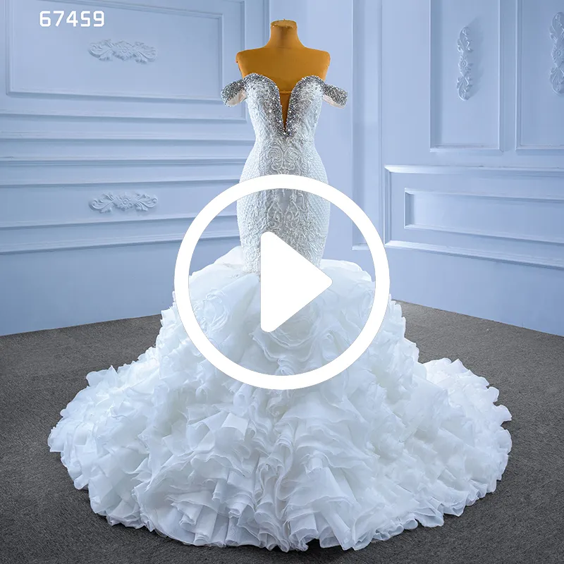 Rsm67459 Wedding Mermaid Sexy Bride Wedding Dresses 2023 Luxury Embroidery Cake Skirt Pearl High -Quality Dress