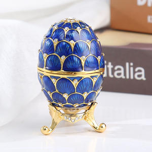 Scatola Portagioie in Metallo a Forma di Uovo Smaltata, Regalo di Pasqua, Bomboniera, Artigianato in Metallo Dipinto ed Elettroplaccato - Product Image 5