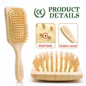 Spazzola per capelli biodegradabile spazzola per cuscino di estensione ecologica rotonda grande in legno di quercia 100% materiale naturale