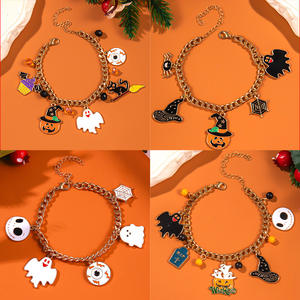 Conjuntos <span class=keywords><strong>de</strong></span> pulseras <span class=keywords><strong>de</strong></span> Halloween Esmalte negro Calabaza Calaveras Murciélago Araña Encanto Pulsera con cuentas Punk Cadena cubana Pulseras <span class=keywords><strong>de</strong></span> cuentas <span class=keywords><strong>de</strong></span> cristal - Product Image 2