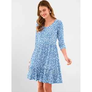 FOXA Vestido mini de manga 3/4 para mujer, cuello en V, fluido, con volantes, floral, estilo bohemio, línea A, informal, para verano, playa, vacaciones - Product Image 6