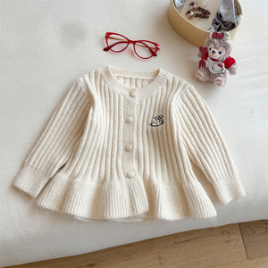 Tongxingyuan Girls Knit Sweater With Cat Face And Bow Ruffle Hem For Spring Autumn - Product Image 2