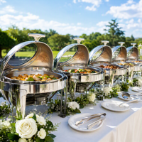 Ensemble de réchauds de luxe à couvercle roulant, chauffe-plats commerciaux en acier inoxydable pour buffet avec supports à combustible, équipement de restauration