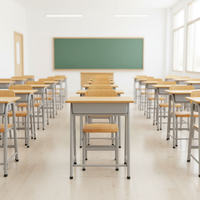 Meubles scolaires en bois sur mesure, bureau d'élève avec chaise, ensemble table et chaise en contreplaqué et structure métallique pour salle de classe