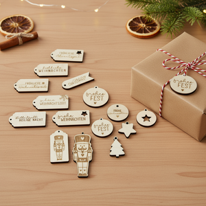 Customized Wooden Christmas <b>Gift</b> Tags Laser Engraved Holiday Packaging Decor Craft DIY Ornament Label Set - Product Image 2