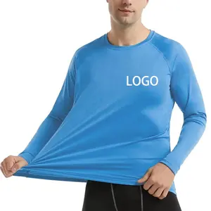 לוגו מותאם אישית סיטונאי לגברים חולצת דחיסה עם שרוול ארוך מגן גב UPF50+ UV הגנה מפני השמש בגדי ספורט פריחה