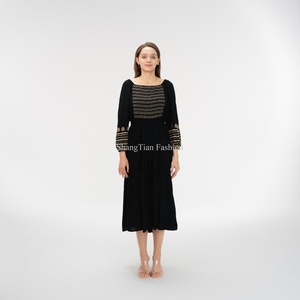 Vestidos Casuales Florales para Mujer, Nuevo Vestido Largo Formal Bordado de Moda, 100% Algodón Tejido Ecológico OEM Smoking - Product Image 1