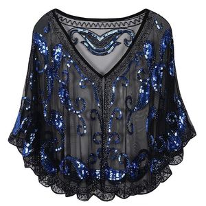 女性のスパンコールシャツメッシュスカーフ1920年代ケープフリンジイブニングドレス光沢のあるショール肩をすくめる結婚披露宴のスカーフ - Product Image 6
