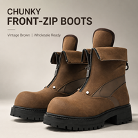 Bottes à plateforme épaisses pour hommes avec fermeture éclair avant, bout rond, semelle à crampons, bottines décontractées pour le streetwear, chaussures streetwear personnalisées OEM