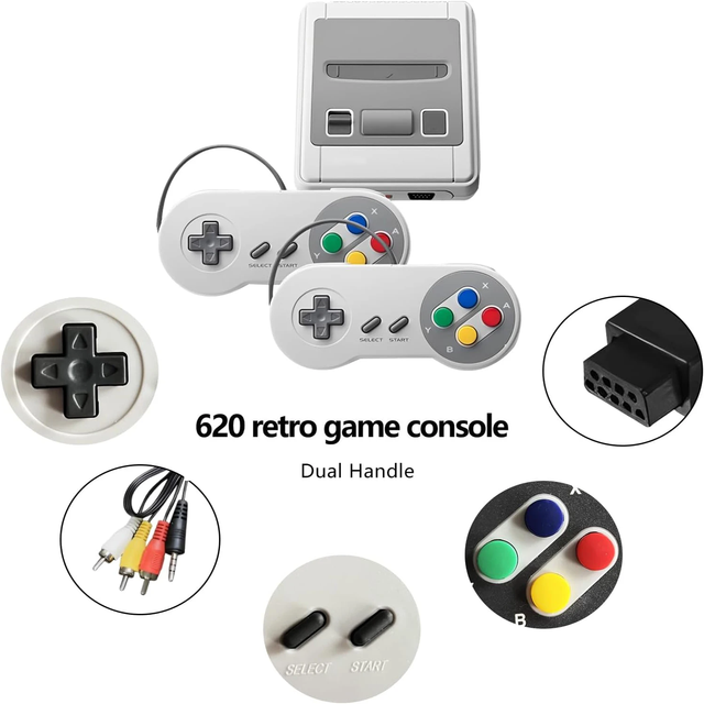 2026 Retro Game Console Mini Video Game System Built-in 620 Classic Games Plug-and-Play TV Game Console with AV Output Port