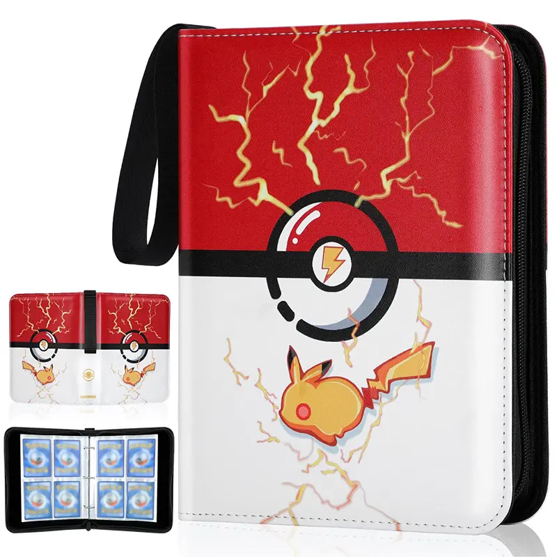 In magazzino Premium Custom Pu Leather Album Pokemon Trading Card Folder Binder 4/9 Pocket Zipper Toploader Binder per Collector