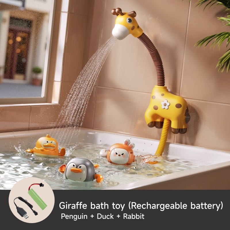 TM376-A Jouet de bain girafe rechargeable et 3 jouets de natation
