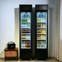 Vitrine réfrigérée mince pour boissons, avec logo personnalisé, éclairage LED couleur et refroidissement direct par ventilateur, idéale pour mini-marchés, salons de coiffure et cafés