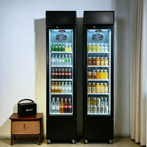 <span class=keywords><strong>Vitrine</strong></span> réfrigérée mince pour boissons, avec logo personnalisé, éclairage LED couleur et refroidissement direct par ventilateur, idéale pour mini-marchés, salons de coiffure et cafés - Product Image 1