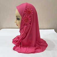 Hijab Arabe Deux Fleurs Exclusif Châle Musulman Chapeau de Prière pour Petites Filles de 2 à 7 Ans en Polyester