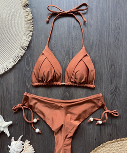 Costume da bagno bikini senza cuciture in tessuto a doppio strato con perline, taglie S-L, disponibile in 14 colori. - Product Image 1