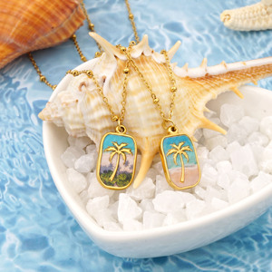 Kalung baja tahan karat berlapis emas mode baru perhiasan baja tahan karat pohon palem Seri laut Enamel warna-warni untuk hadiah - Product Image 2